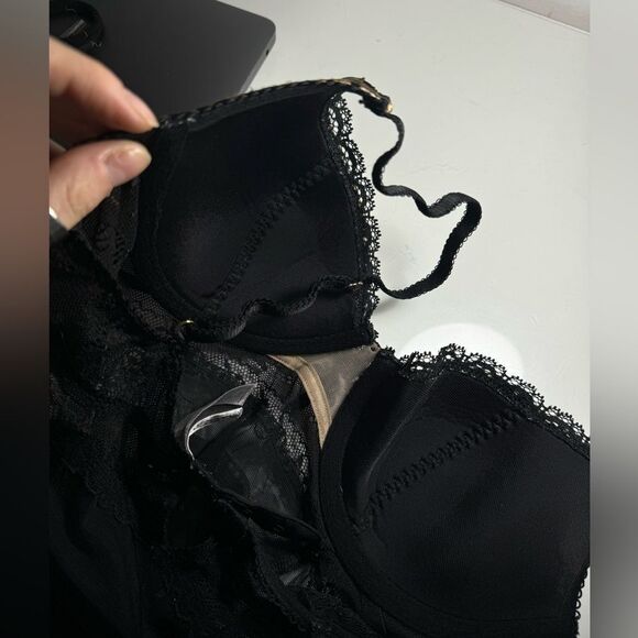 Victoria’s Secret Black and leopard print lace mesh tank top lingerie - Picture 7 of 7